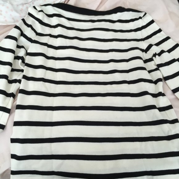 kate spade havana stripe boatneck tee top blouse white black sequins size L nwt - Picture 6 of 7